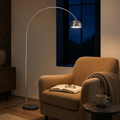 Chrome Arc Floor Lamp with Marble Base, Adjustable Height 59-70.8 in - Image 2