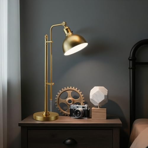 PARTPHONER Industrial Adjustable Desk Lamp for Home Office, Farmhouse Table lamp 29''-38'', Rustic Metal Task Desk Lamp in Brushed Gold Finish, Vintage Reading Lamp for Study Room，Gold - Image 5