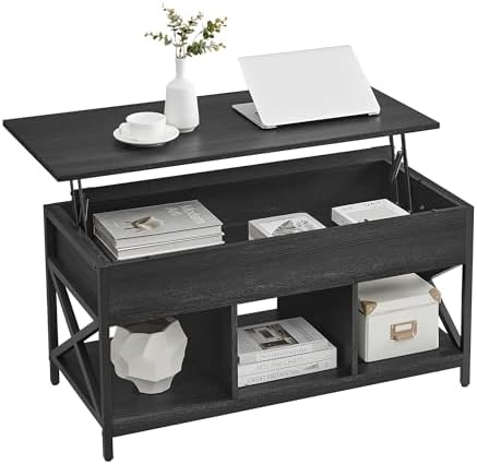 VASAGLE Lift Top Coffee Table with Storage Shelf, 3 Compartments by VASAGLEbySONGMICSHOME
