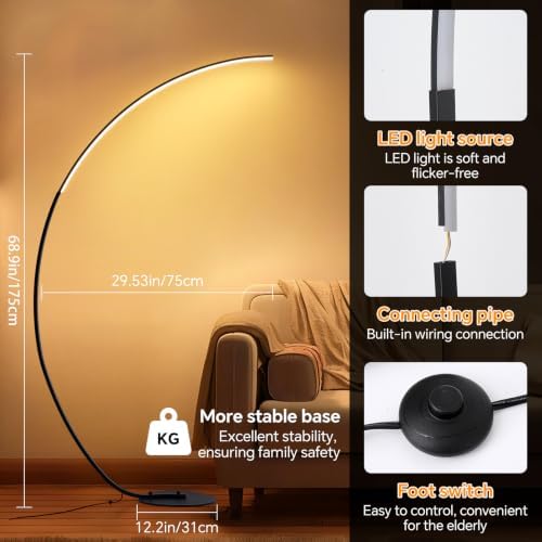 RGB Floor Lamp 68.9" Million Colors Changing Arc Floor Lamps with Remote & APP, 3 Temperatures LED Dimmable, DIY Mode, Dynamic Scene, Tall Standing Lamps for Living Room Bedroom Gaming Rooms（RGB） - Image 5