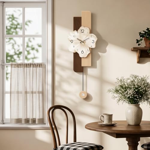 Flower Wall Clocks Battery Operated Decorative with Pendulum 9*24in,Beige - Image 4