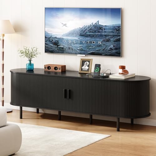 ONBRILL 70.8" TV Stand with Power Outlet & Storage for TVs up to 75", Black - Image 6