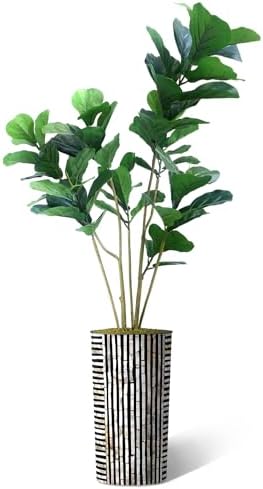 Artificial Tree in Black and Brown Striped Planter, Fake Ficus Lyrata Silk Tree for Indoor and Outdoor Home Decoration - 66" Overall Tall (Plant Pot Plus Tree) - Image 2