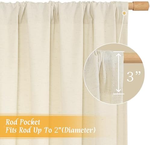 LAMIT Light Beige Linen Textured Curtains 63 inch Length for Living Room - Image 3