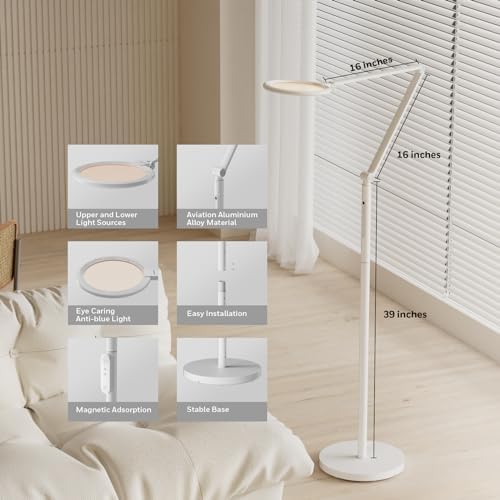 Honeywell F01 LED Floor Lamp, Dimmable Standing Light with Remote, White - Image 4
