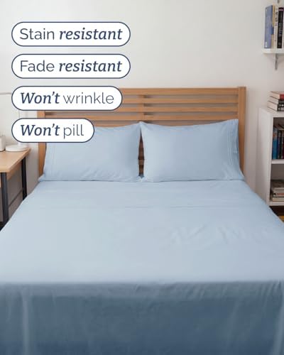 Full XL Sheets - 4 Piece Full XL Sheet Set - Cool & Breathable - Sky Blue - Image 5