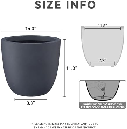 Kante Accent Round Bowl Charcoal Concrete Planter 14" Dia, Outdoor - Image 2
