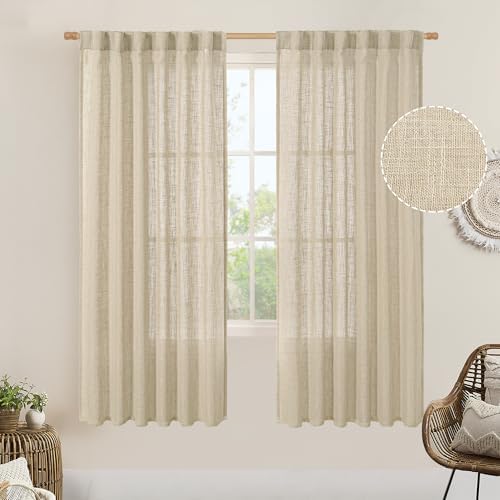 LAMIT Light Filtering Linen Curtains 68 inches Long for Bedroom Window by LAMIT