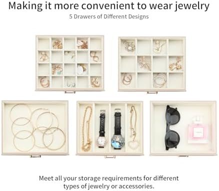 Large Jewelry Holder Organizer, 6 Layer Jewelry Box for Women Jewelry Storage Case With Handle, Gift for Christmas New Year, Apricot - Image 4