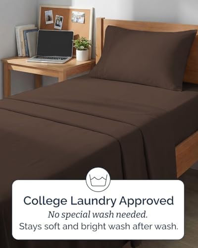 Twin XL 3 Piece Sheet Set - College Dorm Room Essentials - Brown - Image 6