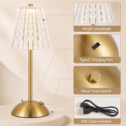 8 Pcs Cordless Table Lamp Rechargeable Touch Lamp,Gold Classic - Image 3