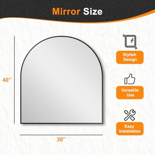 Delma Arched Bathroom Mirror, Black, 32"x30" - Image 3