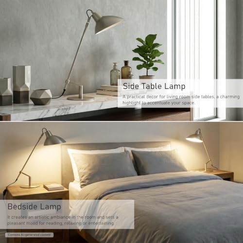 Desk Lamp Modern Industrial 100% Metal Adjustable Table Lamp 24", Natural Light (4000K) with Dimmer, Ideal for Office Bedroom Study Room Living Room Nightstand Bedside Lamps Nickel - Image 5