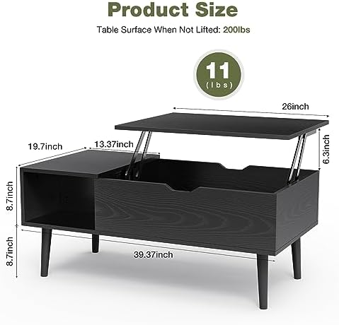OLIXIS Wood Lift Top Coffee Table with Hidden Compartment and Storage Shelf - Image 2