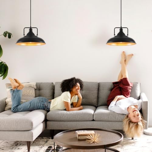 Black Pendant Light, Large Black and Gold Pendant Light 15.7" 3 Packs, Farmhouse Pendant Light, Island Pendant Lights, Kitchen Pendant Lights, Pendant Lights for Kitchen, Living Room - Image 3
