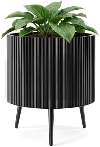 GIANTEX 20 Inch Plant Pot with Stand, Mid-Century Modern Fluted Planter by Giantex