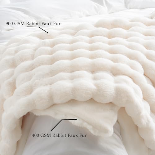 BENVWE Faux Fur Throw Blanket for Couch - Thickened Fluffy Soft Bubble Blanket for Living Room Home Decor - Mothers Day Birthday Gifts for Women Men, Cream White, 50" x 60", 1300GSM - Image 4