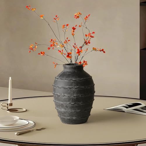 Kokrose Ceramic Flower Vase, Large Rustic Black Terracotta Vase, 11.2 Inch - Image 4