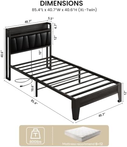 LIKIMIO Twin XL Bed Frame with Storage Headboard and Charging Station - Image 2