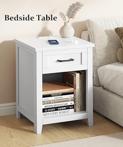 Decofy Farmhouse Nightstand with Charging Station & Large Storage, Set of 2 Modern End Tables with Outlets, USB Ports and Type-C Ports, Easy Assembly for Bedroom (Pure White) - Image 4