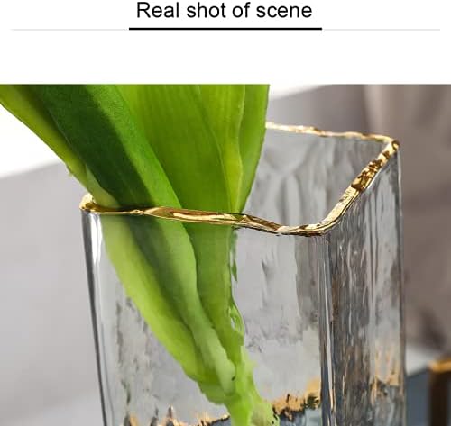 Geometric Square Painted Gold Edge Water Corrugated Translucent Glass Vase Home Table Decoration (G-12in) - Image 3