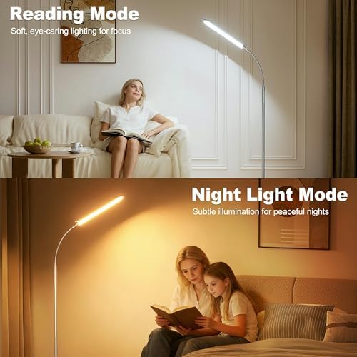 Yikuneng Dimmable LED Floor Lamp, Super Bright Reading Lamps Floor Standing lamp with Remote & Touch Control, Stepless Dimming & 2700K-6500K Color Temperature, for Living Room Bedroom Office, Silver - Image 6