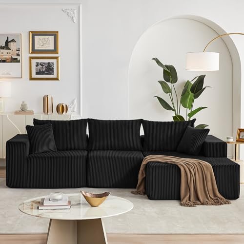 Weture 108" Boneless Couch with Chaise, Modular Sofa with Deep Seat, Black - Image 2