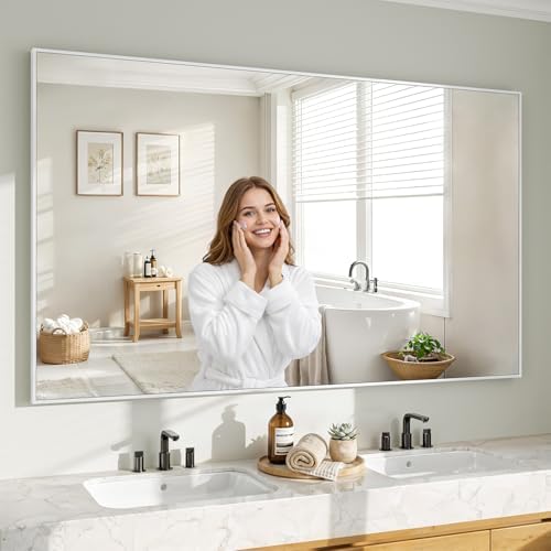 Koonmi White Rectangle Wall Mirror, 36x60 Inch Bathroom Mirror, Aluminum Frame Vanity Mirror for Entryway, Living Room, Bedroom Bathroom, Hangs Horizontally or Vertically by KOONMI