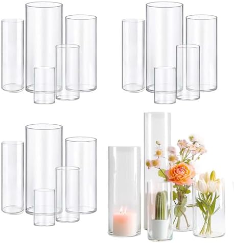 15pcs Cylinder Vases for Centerpieces Small Flower 4,6,7.5,8,10Inch Tall Clear Vase Home Decor Centerpiece Table Flower Vase Decorations for Wedding Decoration＆Holiday by OGEH
