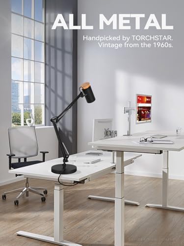 TORCHSTAR Tall Swing Arm Desk Lamp with Wooden Accent, Large Size, Black - Image 4
