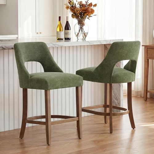 UVV Bar Stools Set of 4, Upholstered Counter Height Bar Stools, Modern Counter Stools with Wood Legs for Kitchen Island Dining Room Bar, Green - Image 4