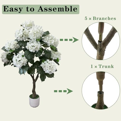 Artificial Hydrangea Tree 2 Pack, 4FT Faux Hydrangea Plant for Indoor & Outdoor Decor, Fake Hydrangea for Home Wedding Garden White - Image 3