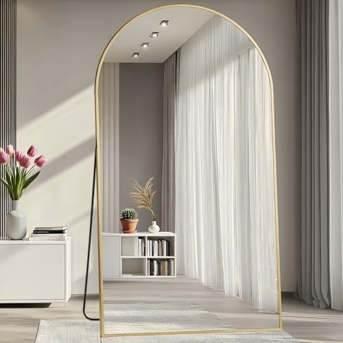 Prywot Full Length Mirror, Oversized 77"x38" Arched-Top Floor Mirror, Gold - Image 2