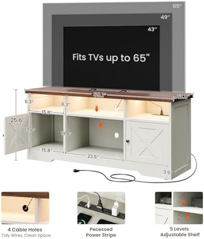 Casaottima TV Stand for 65 Inch TV, Entertainment Center, White - Image 3