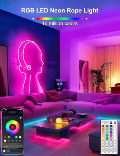 Lamomo RGB LED Strip Lights, Neon Rope with App Control, 16.4ft, Waterproof - Image 2