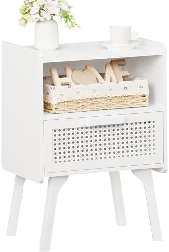 Lerliuo Rattan Nightstand, Side Table with Drawer Open Shelf by Lerliuo