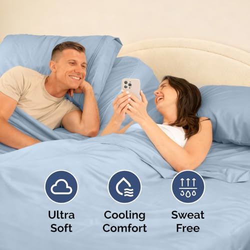 Flex Top Split Head King 4 Piece Sheet Set - Soft & Breathable - Sky Blue - Image 5