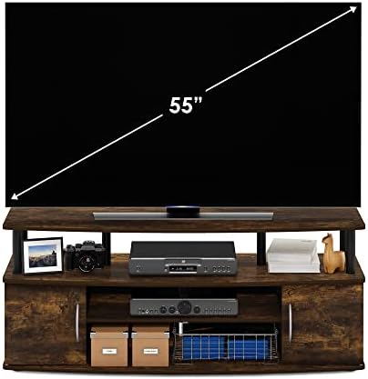 Furinno Jaya Entertainment Center Stand Unit/TV Desk for up to 55 inch, Amber Pine/Black - Image 3