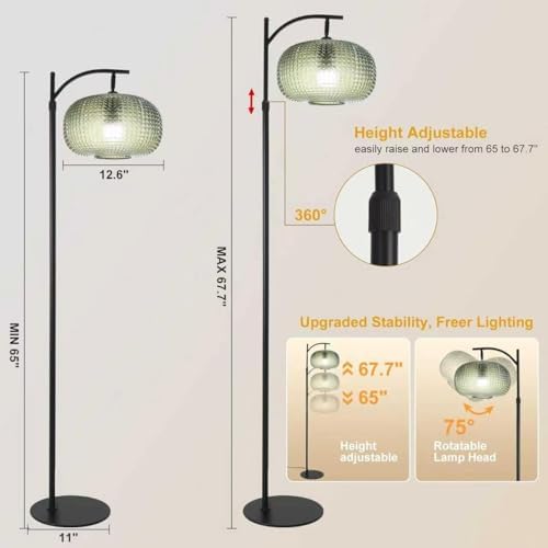 Dark Green Floor Lamps for Living Room,Black Floor Lamp with Remote Control & Green Lampshade,Arc Flower Lamp Dimmable Mid Century Modern Standing Lamp Vintage Brass Tall Floor Lamp For Bedroom Corner - Image 7