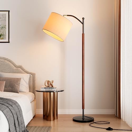 Arc Floor Lamp, Corner Mid Century Modern Floor Lamp, Standing Lamp with Adjustable Hanging Lampshade and Marble Base, Floor Lamps for Living Room, Bedroom, Office, Walnut Brown - Image 2
