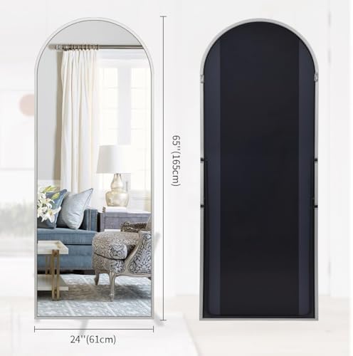 BEAUTYPEAK 65" x 24" Arch Full-Length Mirror with Stand, Silver - Image 5