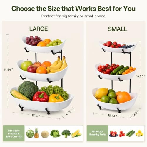 HBlife 3 Tier Large Fruit Bowl, Ceramic Fruit Basket for Kitchen Counter - Image 4