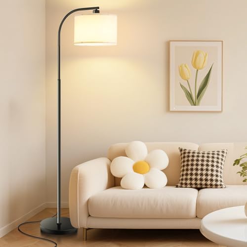 Floor Lamp for Living Room,Tall Standing Lamps Dimmable,Modern Floor Light with LED Bulb,3 Color Temperatures,Fabric Shades,Black Floor Lamps for Bedroom Dining Room Office Corner - Image 6