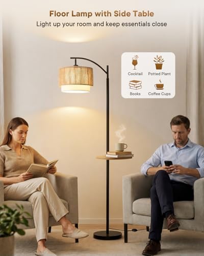 PESRAE Rattan Floor Lamp for Living Room, Farmhouse Arc Standing Lamp - Image 6