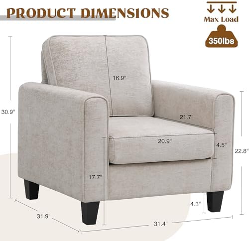 Accent Chairs Set of 2 for Living Room, Mid Century Modern Upholstered Living Room Chair, Chenille Reading Armchair for Apartment, Waiting Room, Office, Khaki - Image 2