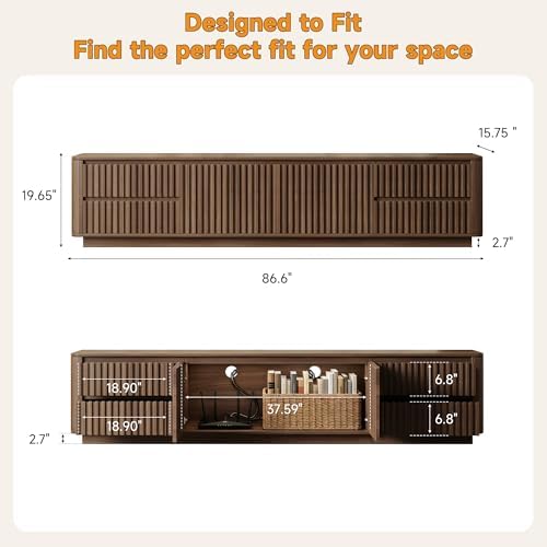 86.61" Mid Century Modern TV Stand for TVs up to 85"(Walnut) - Image 2