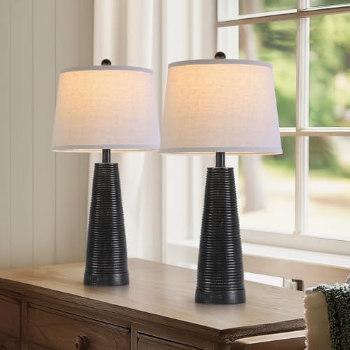 Terpsichore Nightstand Lamp Bedside Lamps Set of 2 Desk Lamp Vintage Rustic Farmhouse Table Lamp 3 Way Dimmable Light,Bulb*2,USB A+C Port (Black with Gold, High 27 Inch) - Image 2