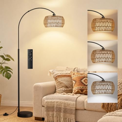 Ambimall Boho Arc Floor Lamp, Color Temperatures and Brightness Adjustable by Ambimall