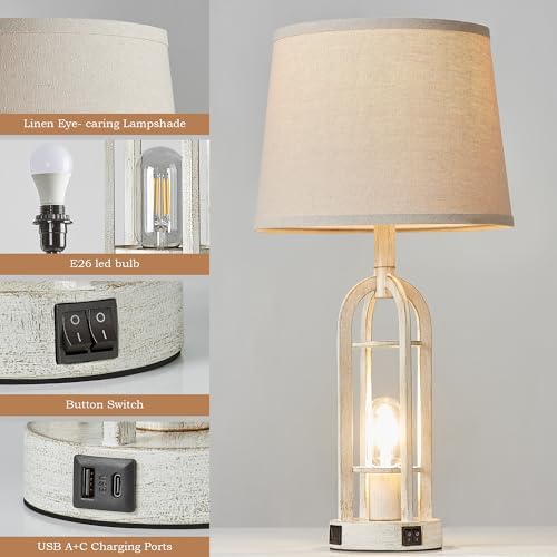 SRJJA 24" Farmhouse Table Lamps for Living Room Bedroom Set of 2, USB A+C - Image 5