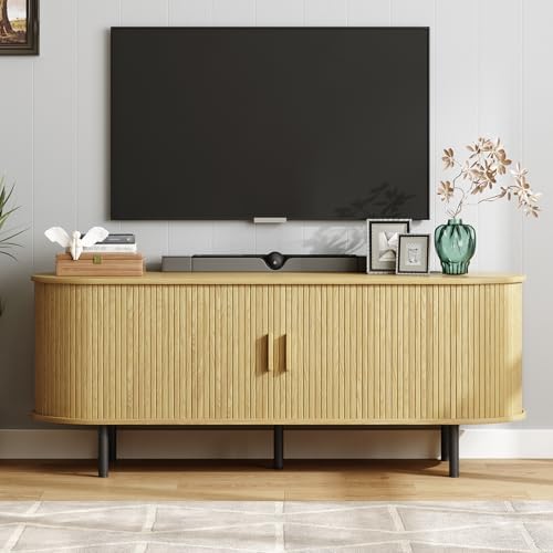 ONBRILL 55" TV Stand with Power Outlet & Storage for TVs up to 60", Oak by ONBRILL